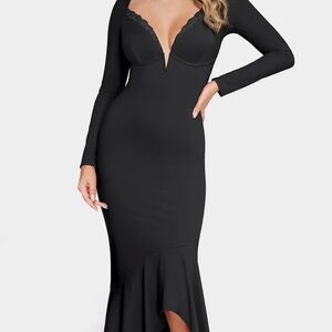 Shapewear Long Sleeve Lace Trim Sculpting Mermaid Maxi Dress